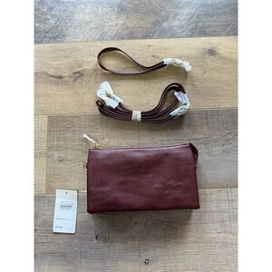 NEW red maroon crossbody wristlet soft pebbled faux leather clutch purse